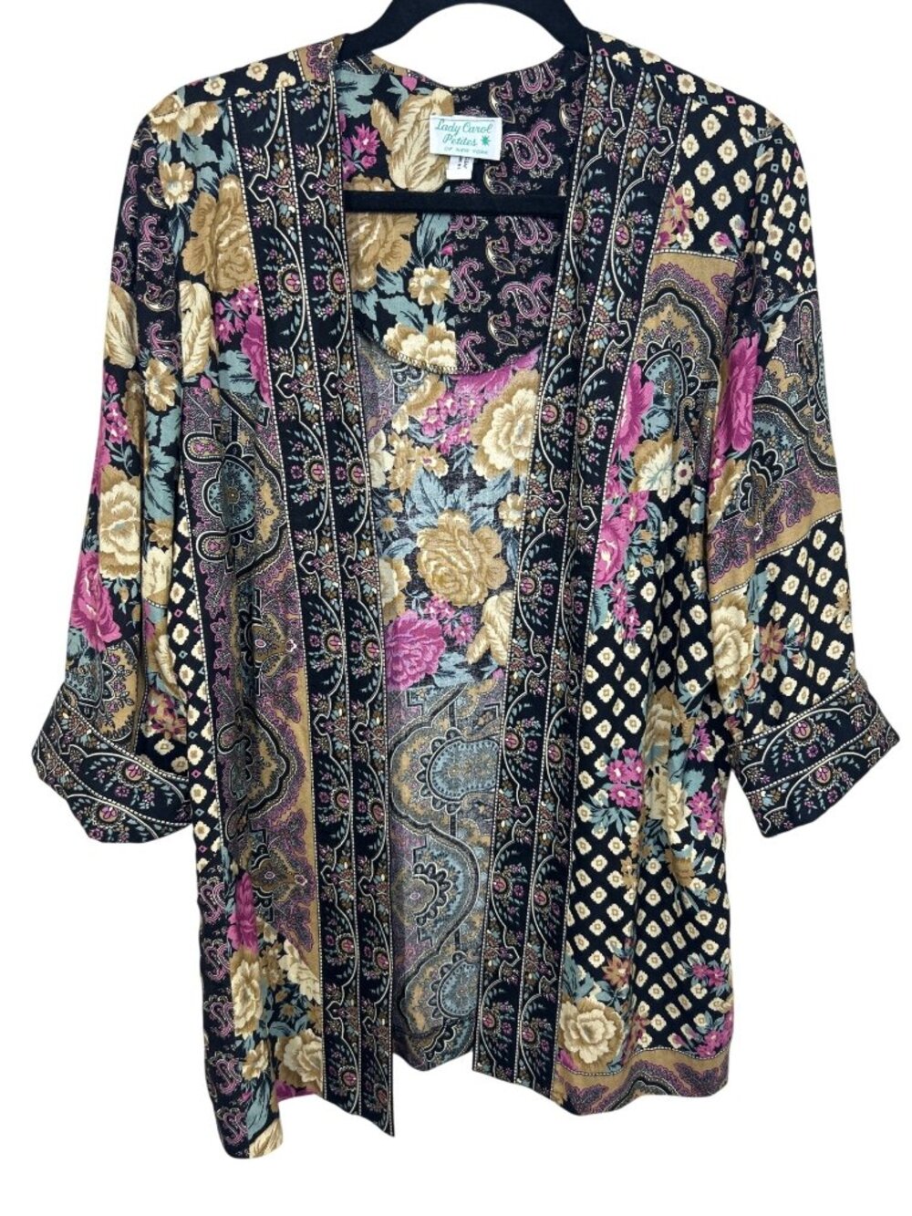 Lady Carol Petite Vtg Open Front Cardigan Women's M Floral Paisley Boho Eclectic - Picture 2 of 10